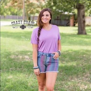 Crazy Train Stretchy Denim Serape Shorts